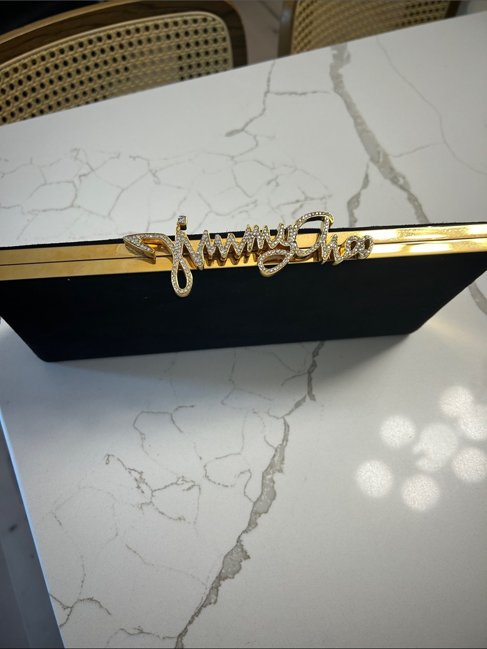 Jimmy Choo Black & Gold Crystal Signature Clutch